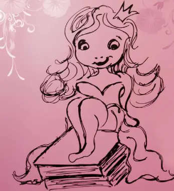 Eine gezeichnete Prinzessin sitzt auf einem Buch!